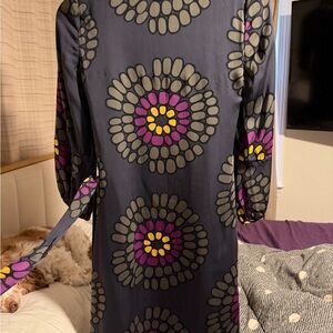 Boden Dark Blue Dress with Floral Accents